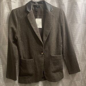 Forever 21 Herringbone Blazer with Black Collar